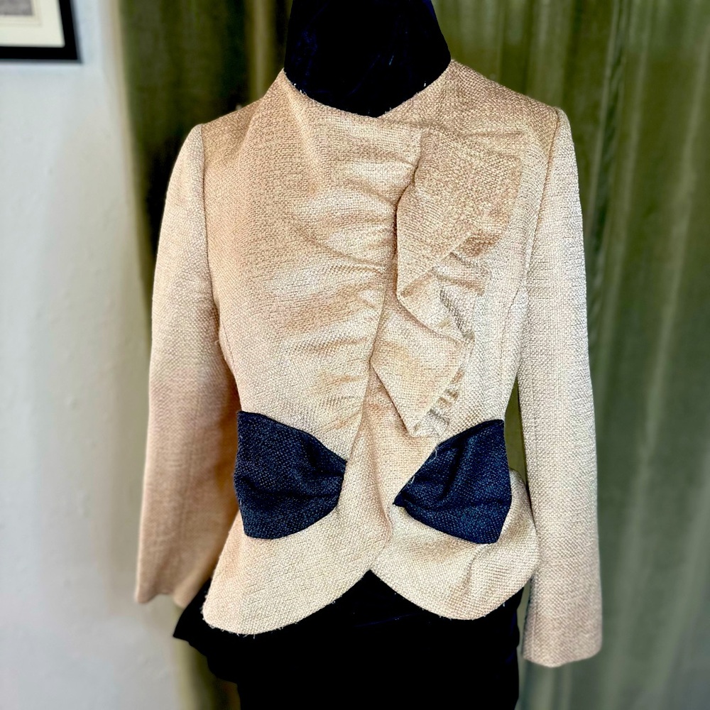 Valentino Cream and Black Ruffle Blazer